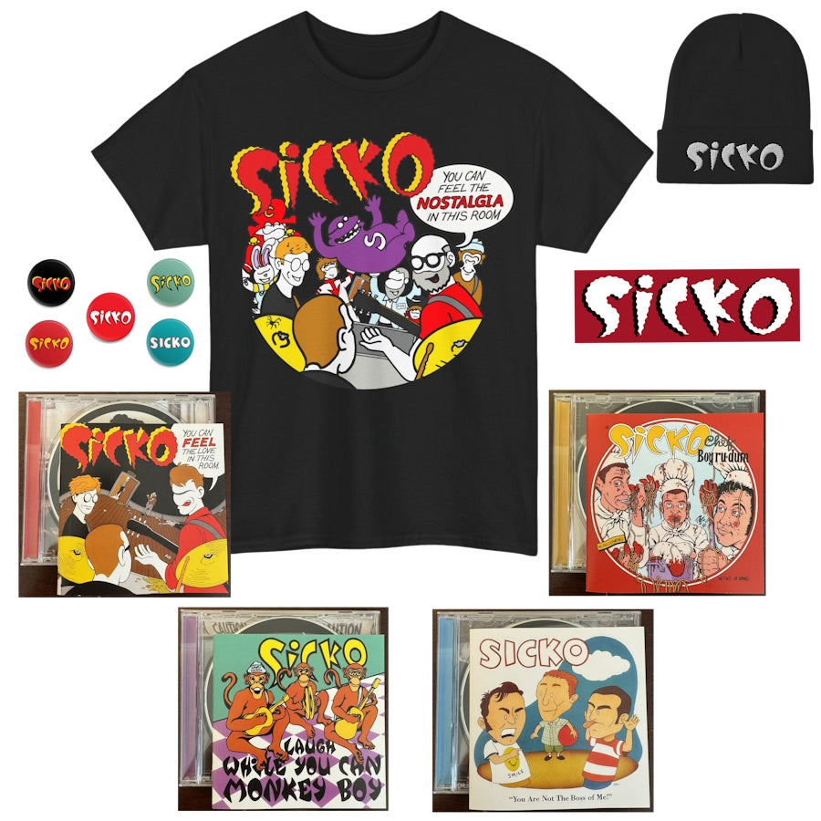 Albums, Nostalgia Tee, Beanie, Buttons, and Sticker Bundle